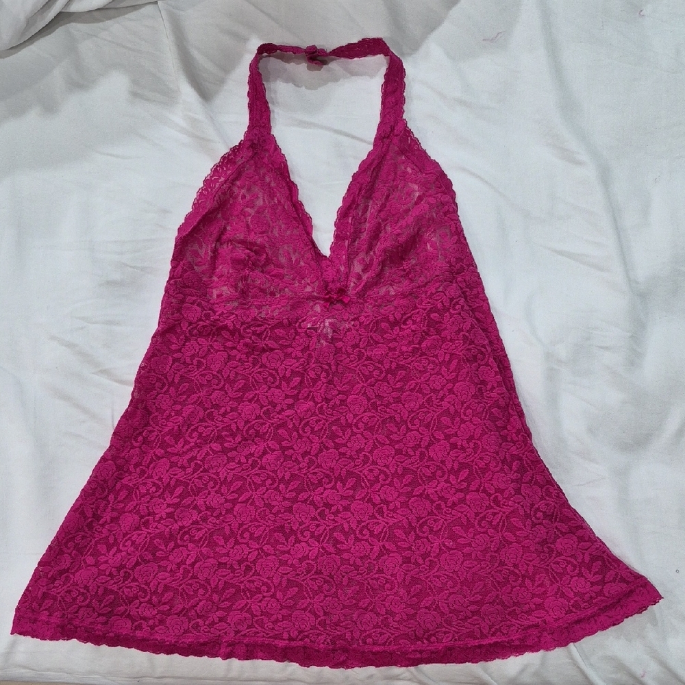 Barbiecore Cacique Hot Pink Lace Halter Chemise Sexy Lingerie Size 2X